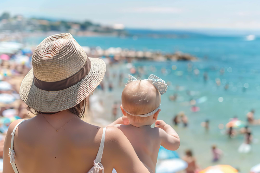 une femme et son enfant à la plage